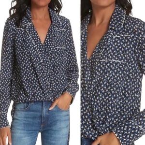 Veronica Beard - Floral Worth Faux Wrap Blouse-  Western Pearl Snaps - Size 0